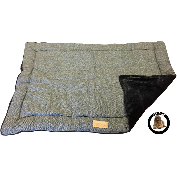 Ортопедичне ліжко для собак Ellie-Bo з піною з пам'яті, чорного кольору, вологостійке, для клітки 76 см, розмір M (XXL - [117 x 75 x 3 см], двостороннє твід та чорна штучна шерсть)
