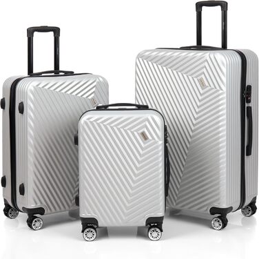 Набір валіз xRace 3 шт. ABS, 20/24/28 дюймів, ручна поклажа, TSA, 360° колеса, стійкий до ударів, преміум підкладка (Сріблястий)