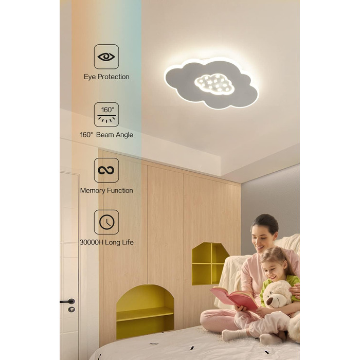 LED Ceiling Light for Kids' Room, 40CM Cloud Lamp LED Ceiling Light Dimmable with Remote Control 3000K-6000K 24W Kids' Lamp Ceiling Light for Kids' Room | Nursery | Bedroom | Living Room