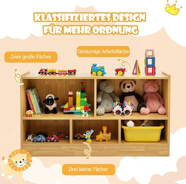 DREAMADE Kids Bookshelf, Toy Storage Bookshelf for Children, Toy Shelf for Children's Room, Playroom and Kindergarten, 111 x 30 x 61.5 cm (Light Natural)