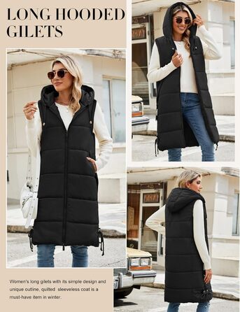 Жіноча/Чоловіча тепла стьобана жилетка Vancavoo з капюшоном, зимова жилетка, легка, чорна