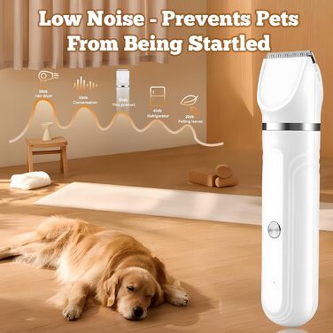 Набір для стрижки собак 4-в-1 Leise: професійна бездротова машинка для собак та котів, перезаряджається, з 4 насадками. Білий колір.