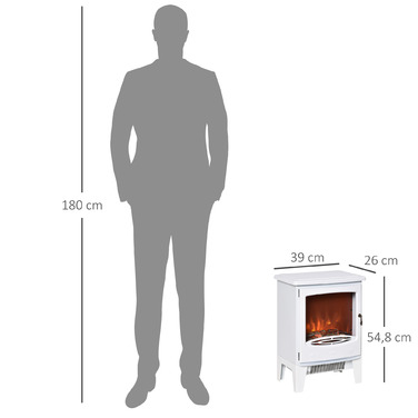 HOMCOM LED Electric Fireplace Standalone Fireplace with Flame Effect 900/1800W Metal & ABS Plastic in White 39 x 26 x 54.8 cm for a Cozy Atmosphere