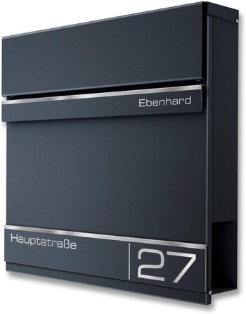 Поштова скринька Metzler Hermann Anthrazit RAL 7016 з газетницею та номерним знаком – персоналізована лазерним гравіюванням. Сучасна водонепроникна та антикорозійна поштова скринька