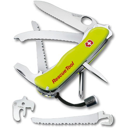 Мультитул Victorinox Rescue Tool MW - пожежний мультиінструмент, 13 функцій, лезо з хвилястим лезом, жовтий, світиться в темряві