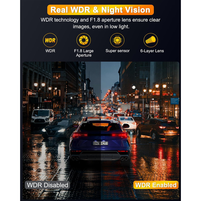 Відеореєстратор Auto Dashcam 4K+1080P з Wi-Fi, 64GB, IPS 3' екраном, Нічне бачення, G-сенсор, Loop-запис, 170°+140° Кут огляду, Паркінг 24/7, Керування через App, Підтримка до 256GB