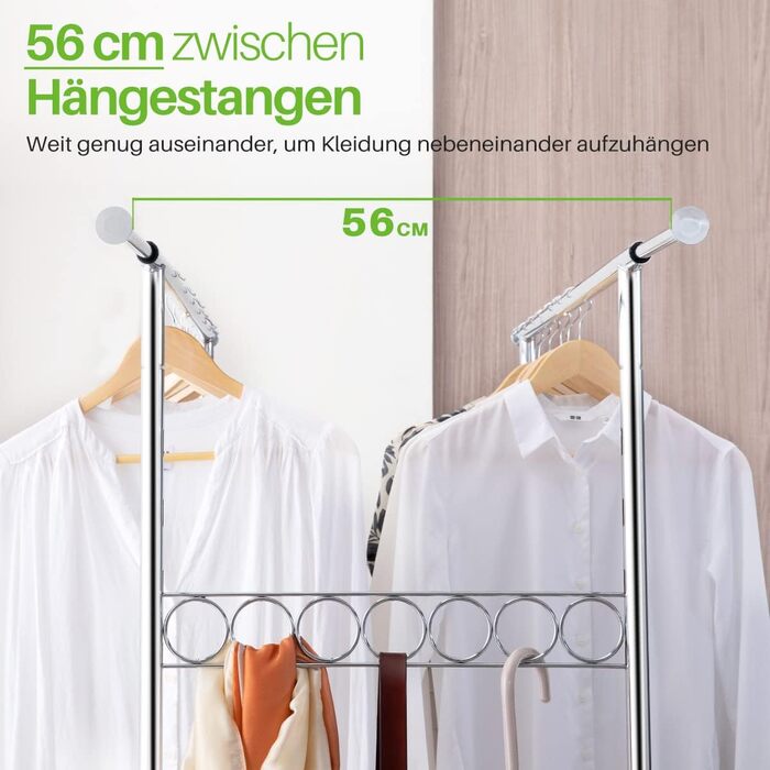 Стійка для одягу HOKEEPER на колесах, подвійна, вантажопідйомність до 283 кг (D002)