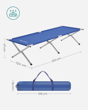 Кемпінгове ліжко SONGMICS, TÜV Rheinland, 260 кг, 210x72x45 см, блакитне