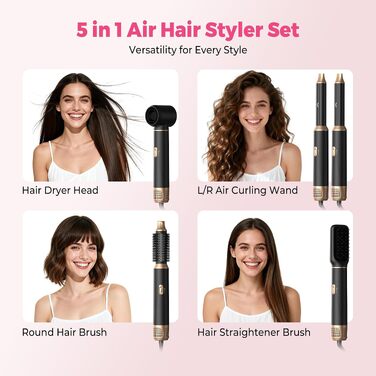 Мультистайлер для волосся 5 в 1 Atopskins Air Styler 1000W: фен-щітка, вирівнювач та плойка для сушіння, завивки та гладкого волосся (Darkschwarz)