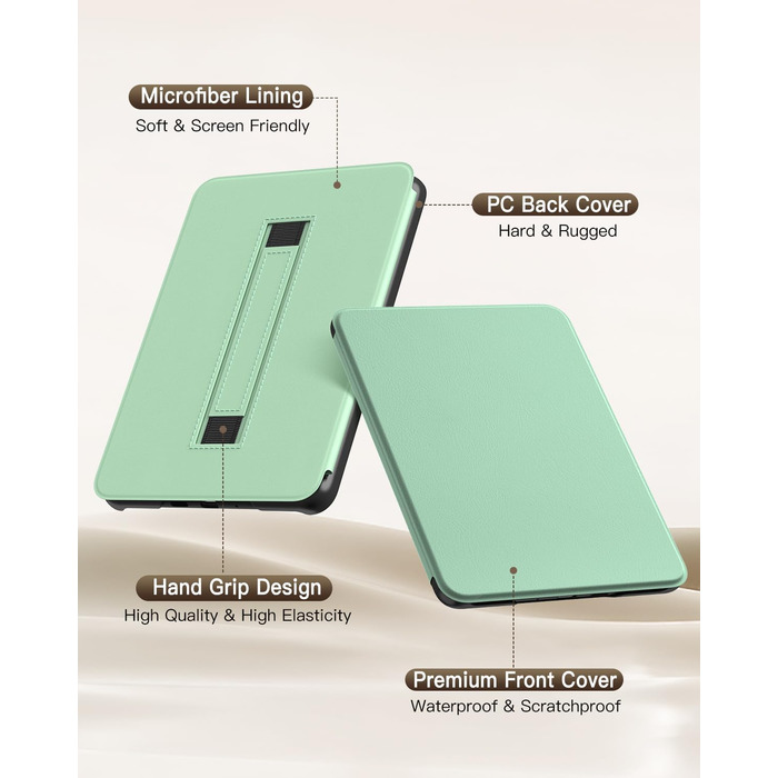 Чохол MoKo для Kindle Paperwhite 12-го покоління (2024) та Kindle Colorsoft Signature Edition (2024), зелений, з авто-ввімкненням/вимиканням та зручною петлею для руки