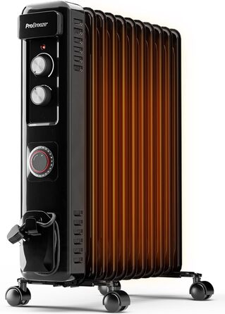 Pro Breeze 2500W Mini Oil Radiator with 11 Fins, Electric Heater, 24h Timer, Energy-Saving Oil Radiator, 3 Heating Levels, Adjustable Thermostat & Safety Shut-off Function - Black