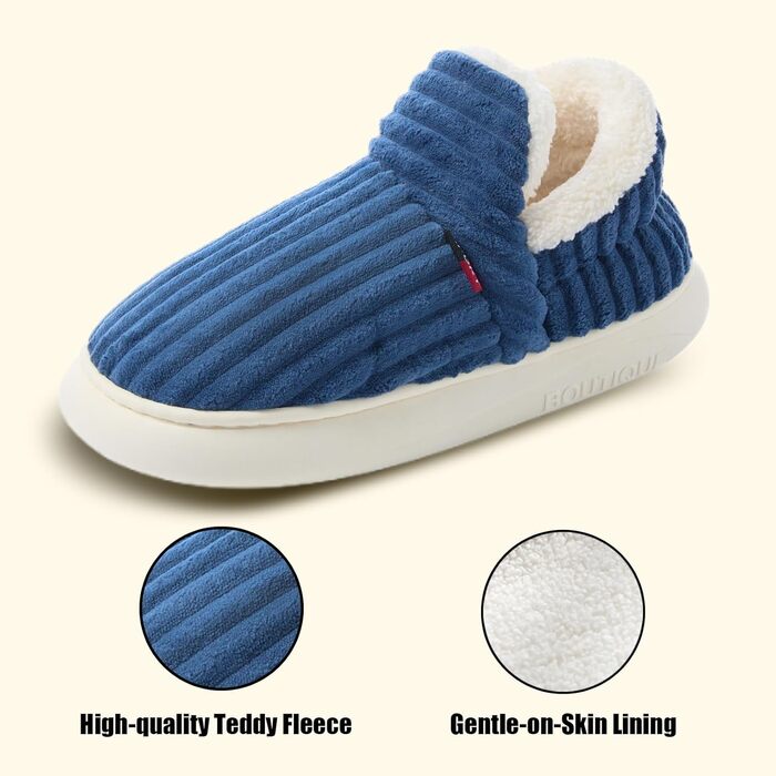Тапочки жіночі зимові з підкладкою з пам'яті, чоловічі, з м'якого корду, повністю пухнасті, з бавовняної підкладки, з антиковзкою підошвою, зручні, для дому та вулиці (46/47 EU, синій)