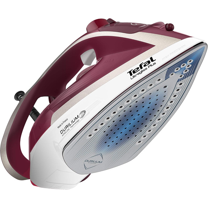 Праска Tefal Ultragliss Plus FV6810, 2800 Вт, паровий удар 250 г/хв, постійна подача пари 50 г/хв, стійка до подряпин підошва, режим Eco, червоно-біла