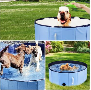 Басейн для собак DEWEL, складаний, 80x30 см, блакитний, з ручкою та щіткою для догляду