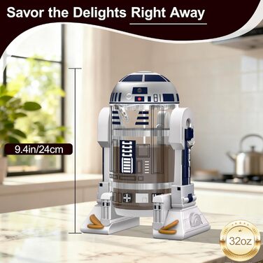 Френч-прес TEENKON з нержавіючої сталі 304, 900 мл, R2D2, для кави та чаю (білий)