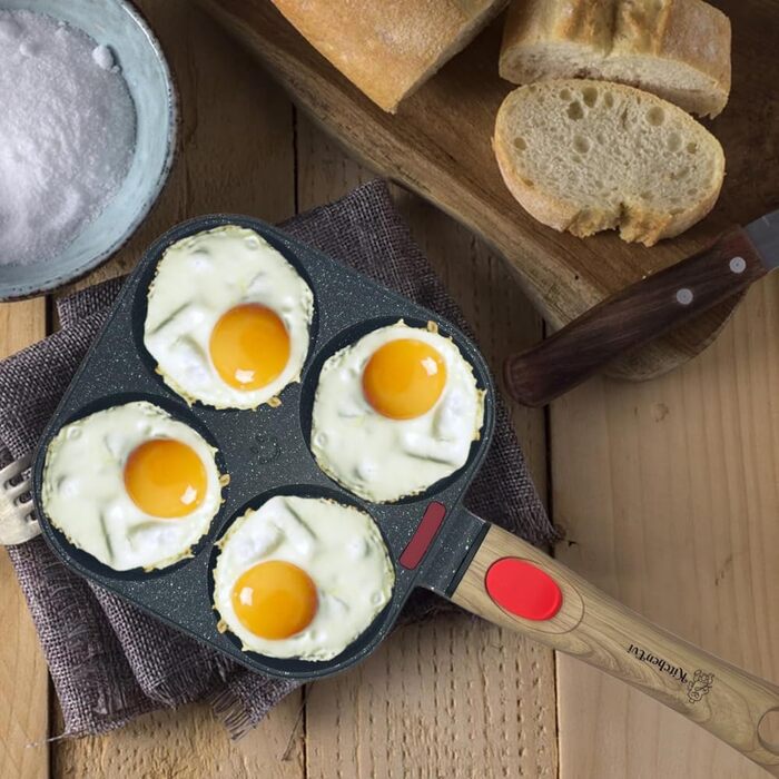 Набір для приготування млинців KitchenEvi: антипригарна сковорода з індукційним дном, знімний ручка, скляна кришка, лопатка, 4 відділення, PFOA-free