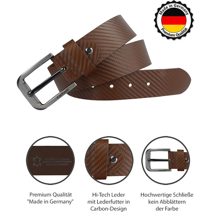 Чоловічий шкіряний ремінь преміум-класу Carbon - Made in Germany з подарунковою коробкою. Ширина 40 мм, розмір пояса 95 см, колір: Cognac (коньячний), Brown (коричневий)