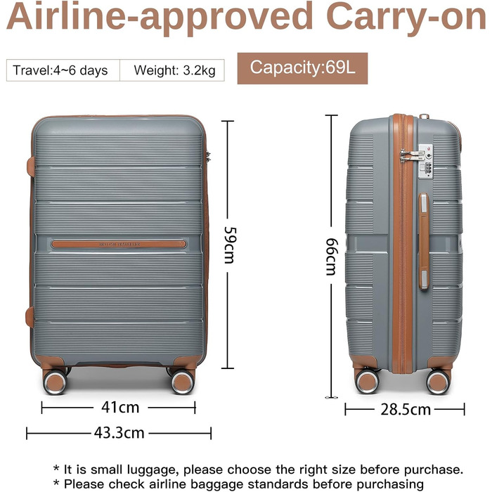 Чемодан-валіза British Traveller: міцний валіз з поліпропілену (PP) з TSA-замком, 24 дюйми (сірий/коричневий)