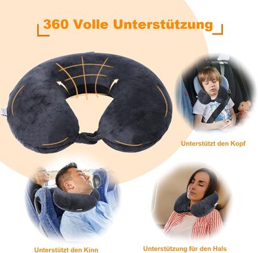 Подушка для шиї, 100% Memory Foam, U-подібна, чорна - для подорожей, авто, дому, офісу