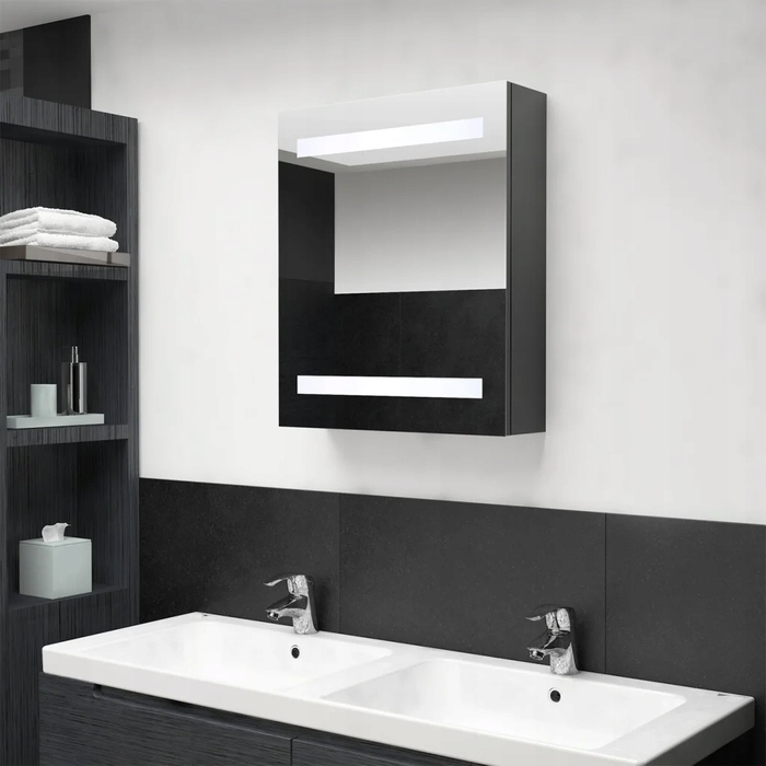 Шафа у ванну кімнату з дзеркалом та LED-підсвіткою, сіра, 50x14x60 см