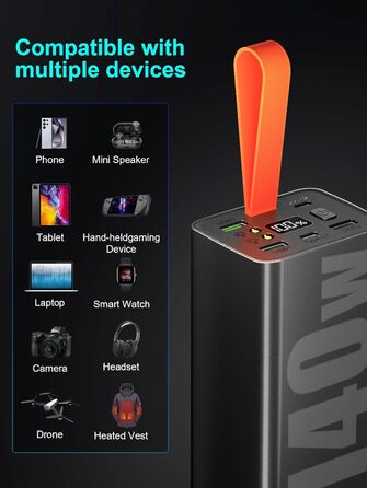 Портативний зарядний пристрій для ноутбука 140W, 70000mAh, USB-C PD 3.0, цифровий дисплей, сумісний з iPhone, Galaxy, MacBook, Dell