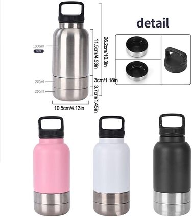 Водонепроникна пляшка для собак Dijiusidy 950 мл (чорна) - 3 в 1 з мискою для прогулянок, подорожей та кемпінгу