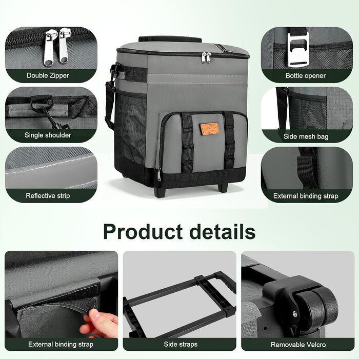 Термосумка-холодильник 35л з колесами, велика, складніша, для пікніків, кемпінгу, пляжу та BBQ, вологостійка