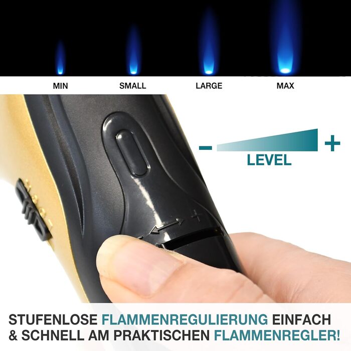 Набір кулінарного пальника TOM Jetflame (Золотий) з балоном бутану: професійний газовий пальник з замком безпеки для кухні, кемпінгу та майстерні, багаторазовий