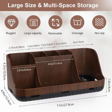 Тримач для зубних щіток у ванну кімнату: органайзер для електричних щіток та пасти, 7 відділень, дерев'яний (колір коричневого дерева)