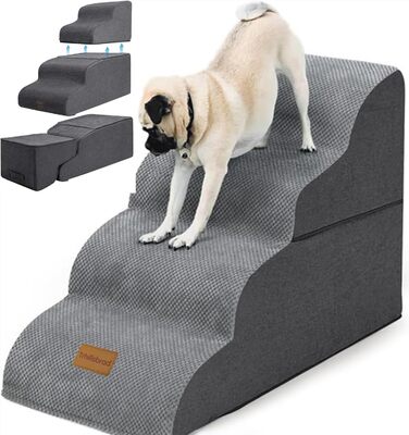 Trhillsbrad Dog Stairs, 5 Steps for Small Dogs, High-Density Foam Pet Stairs, Washable Cover and Non-Slip Bottom (Foldable Dog Stairs, 4 Steps)