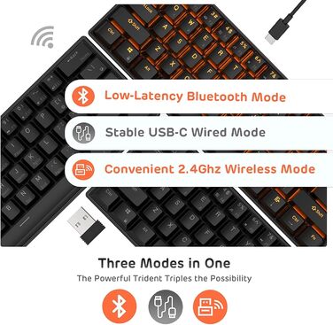 Механічна клавіатура RK ROYAL KLUDGE RK61-US: 61 клавіша, Bluetooth/2.4Ghz, Hot-Swappable, Red Switch, QWERTY, для Windows/Mac