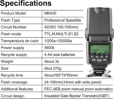 Спалах Meike MK430 TTL для Nikon: сумісний з D7100, D5300, D5200, D3500, D3100, D600, D800, D3200, D90, D80, D300, D7500, D780 та інші моделі
