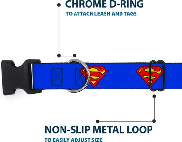 Нашийник Buckle-Down з пластиковим кліпом - Superman Shield, блакитний, ширина 1/2 дюйма, розмір для шиї 6-9 дюймів, S