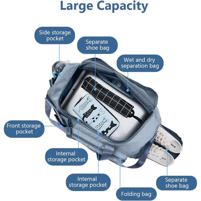 Спортивна сумка Flintronic 35L, водонепроникна, для подорожей та вихідних, блакитна (з багажним жетоном)