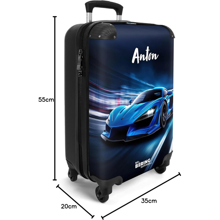Дитячий валіза-роликовий колірний з ініціалами та іменем, 55x40x20см - валіза для ручної поклажі, валіза для хлопчиків, легкий, з принтом 'Ренн-авто'