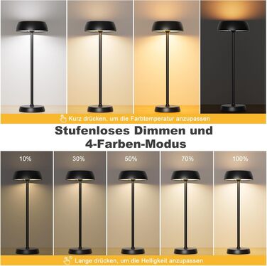 Світлодіодний настільний світильник бездротовий з димером та сенсорним керуванням, 4 режими освітлення, акумуляторна батарея, сучасний нічник для спальні, домашнього офісу, кемпінгу - 2 шт.