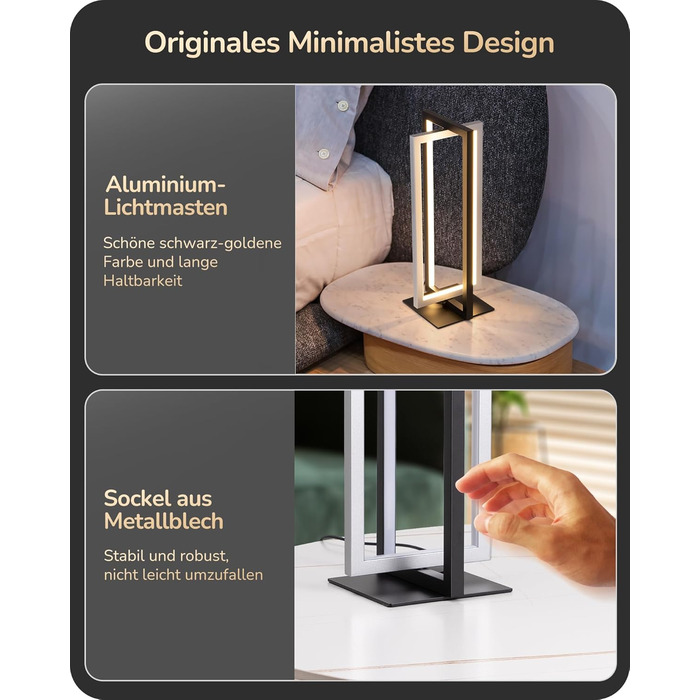 LED настільна лампа EDISHINE з дерева, торкання, регулювання яскравості та функцією пам'яті, 3 колірні температури, 350 люмен, для вітальні, офісу, подарунок (сріблястий)