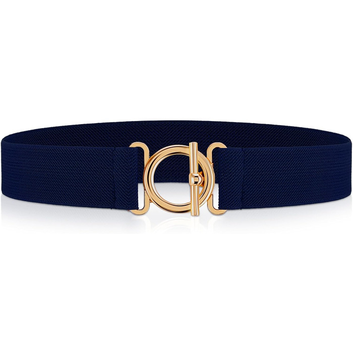 Жіночий еластичний ремінь Amaxiu з золотистою пряжкою, вузький для джинсів, штанів, суконь (темно-синій)