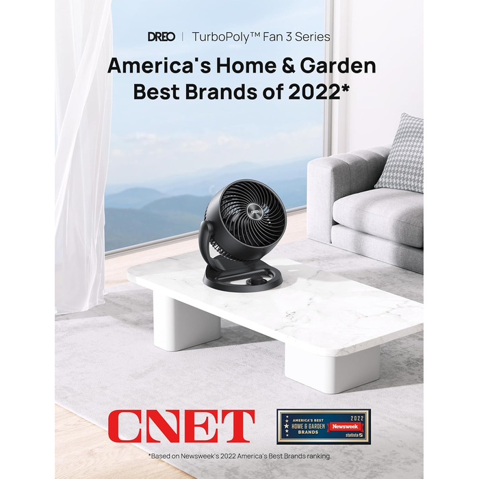 Настільний вентилятор Dreo 28dB: тиха охолода, 30 см, 3 швидкості, 21 м³/хв, кут нахилу 120°, турбо-циркуляція, чорний