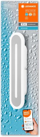 LEDVANCE Smart LED Bathroom Light white, 1200LM, 3000-6500K, 300mm x 70mm, IP44, Orbis Bath Wall Light, bathroom light with Wifi technology, dimmable, controllable via app and voice assistants