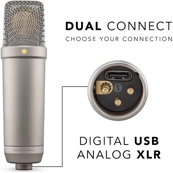 RØDE NT1 5th Gen: Конденсаторний мікрофон з XLR/USB, поп-фільтр та пауза для запису вокалу, музики та подкастів (чорний/сріблястий)