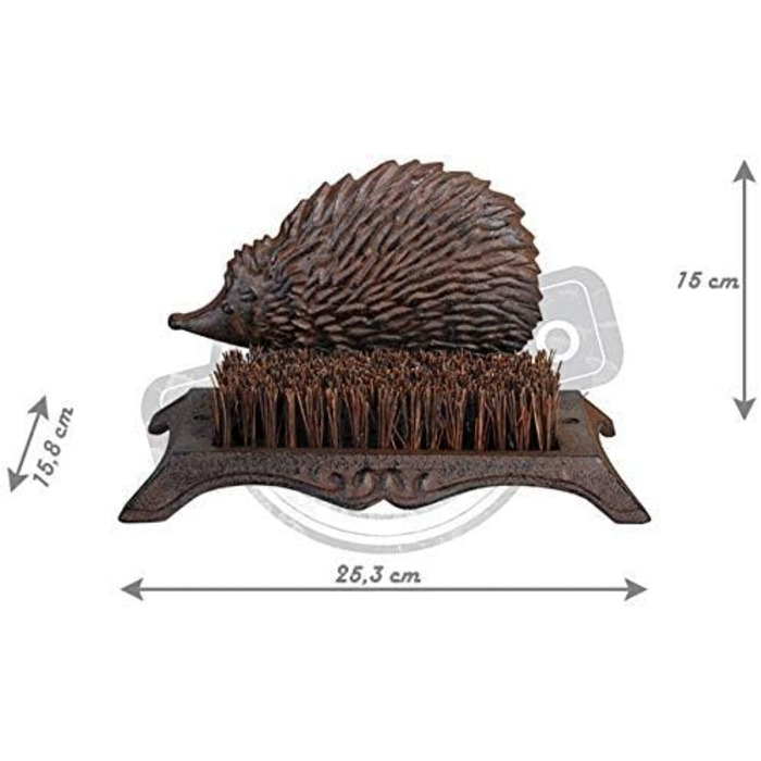 Esschert Design Hedgehog Doormat, Foot Scraper with Brush, Cast Iron, Approx. 25 cm x 16 cm x 15 cm