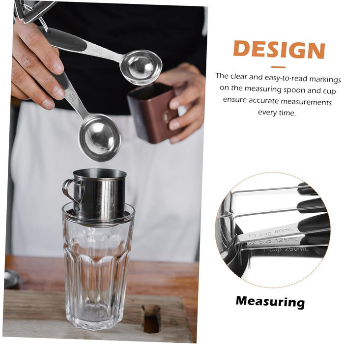 Cabilock 1 Set Stainless Steel Measuring Spoons Coffee Cups with Lid Teaspoons Pantry Cup Measuring Dry Measuring Cups Measuring Table Measuring Cups Utensil Gadgets Silica Gel