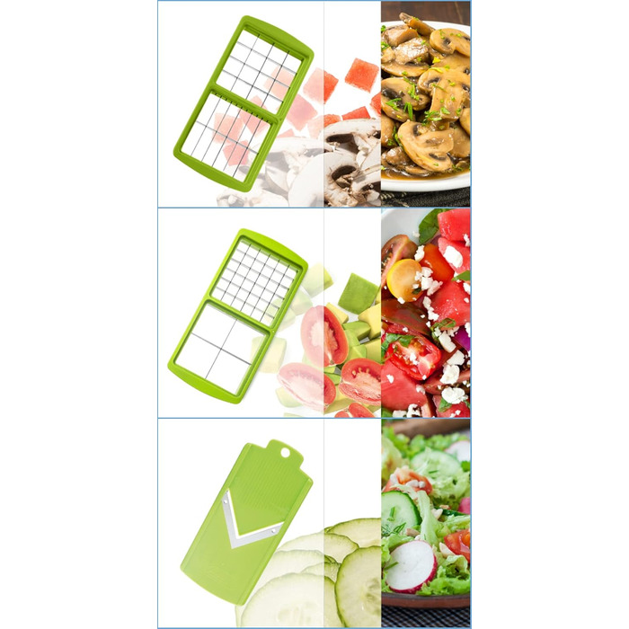 Genius Nicer Dicer Smart - набір для нарізки овочів та фруктів, 13 частин | Овочевий, цибулевий, фрутовий нарізник | Нарізання, кубики, соломка, стружка, чистка, зберігання | Мандоліна, мультиінструмент | Новий, 22.2 x 10 x 8.2 см, кольору ківі