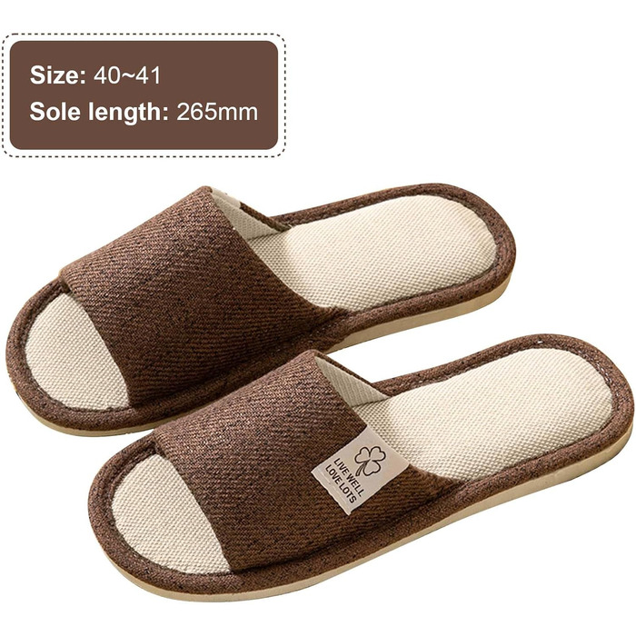 Льонові домашні тапочки літні дихаючі для дому, готелю. Зі слизькою підошвою. Для жінок та чоловіків (40/41 EU, Коричневий)