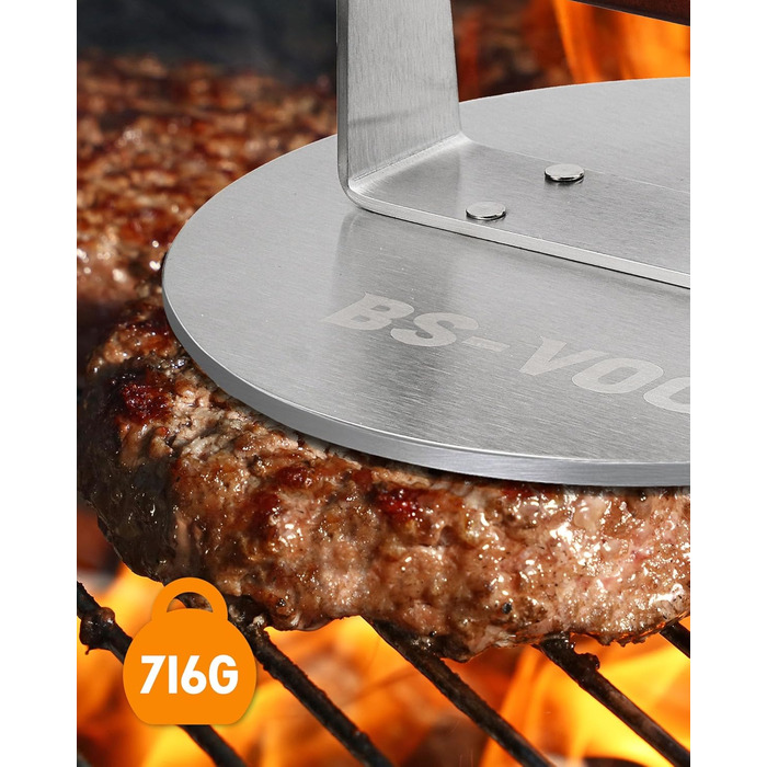 Пресс для бургера з нержавіючої сталі з дерев'яною ручкою, 15.24 см - Burger Smasher для м'яса, котлет, стейка, бекону, подарунковий набір