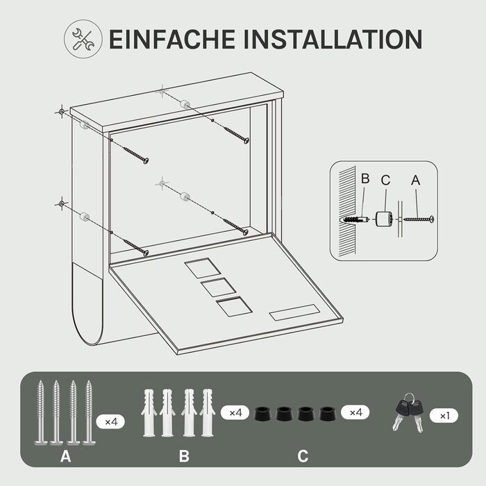 Поштовий ящик WOLTU з газетницею та оглядовим вікном, антрацит, 37x37x10.5 см. Закривається на ключ, з табличкою для імені.