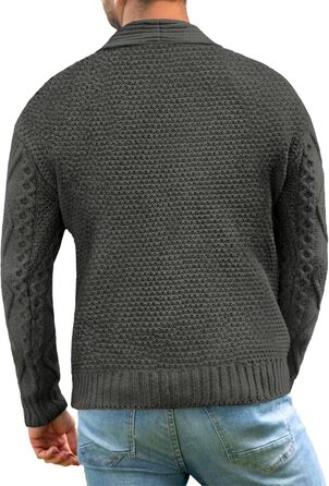 Чоловічий в'язаний жакет Comdecevis з коміром-шарфом, рельєфним в'язанням, ґудзиками, довгими рукавами, кишенями, темно-сірий (3XL)