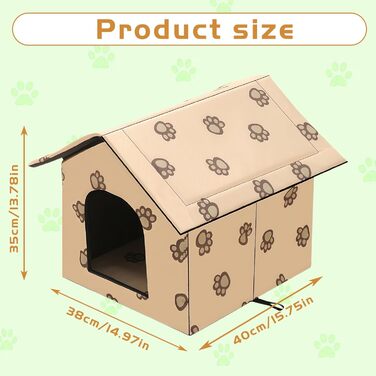Кіт-будинок на вулицю: тепла, водонепроникна кімната для кота/маленької собаки WIYETY 40x35x38 см, знімна, миється, для тварин