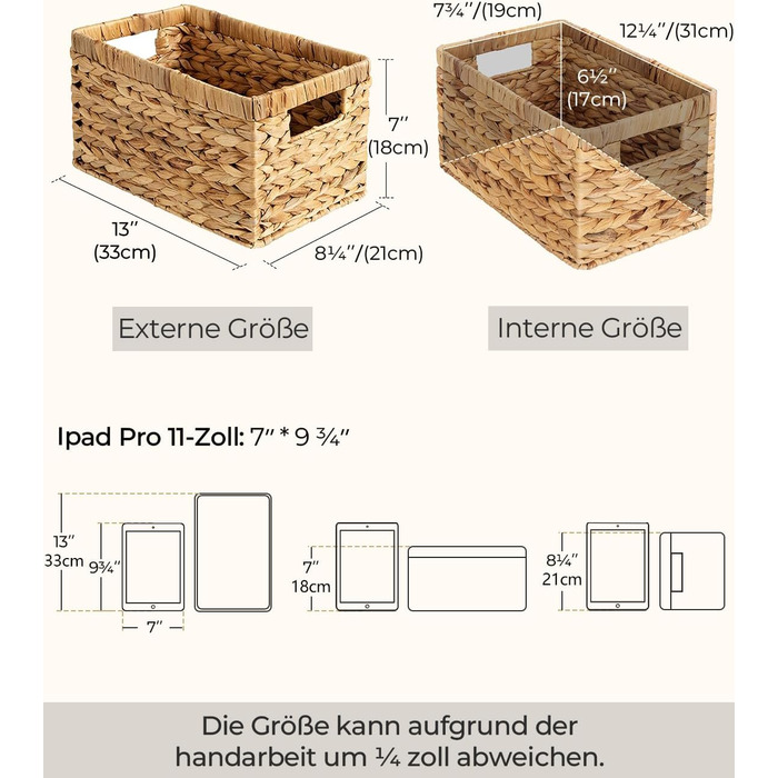 StorageWorks Woven Water Gourd Storage Baskets, 2-Pack - Rectangular Storage Baskets Woven from Water Gourd, 33x21x18cm - Water Gourd Storage Basket with Double Handle for Gifts, Shelf Basket